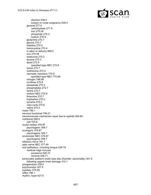 2011 ICD-9-CM Diagnosis Disease Index - SCAN Health Plan