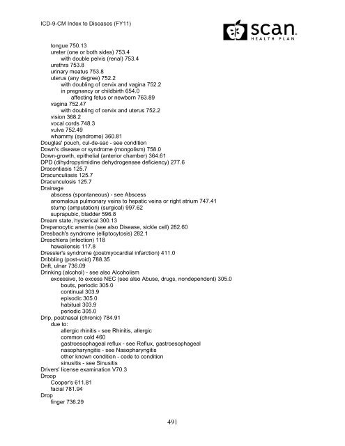 2011 ICD-9-CM Diagnosis Disease Index - SCAN Health Plan