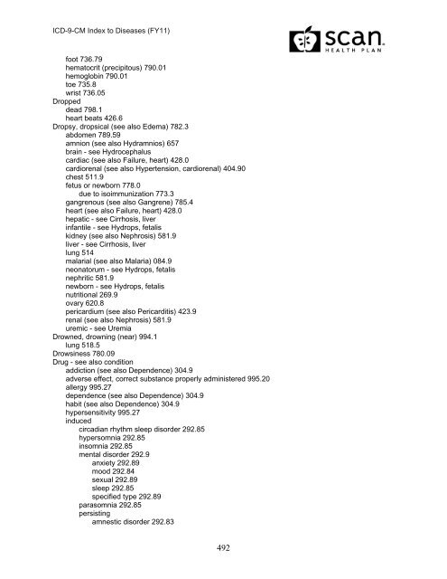 2011 ICD-9-CM Diagnosis Disease Index - SCAN Health Plan