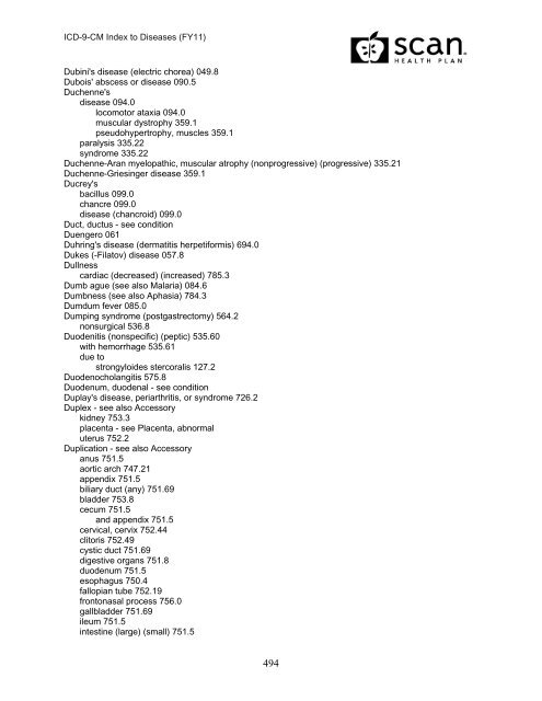 2011 ICD-9-CM Diagnosis Disease Index - SCAN Health Plan