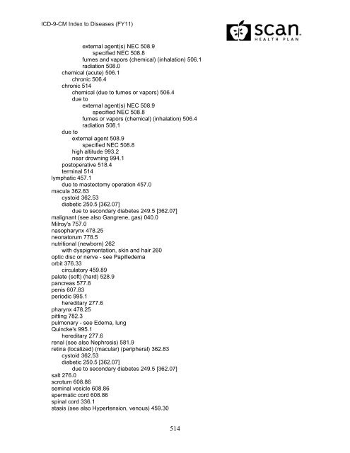 2011 ICD-9-CM Diagnosis Disease Index - SCAN Health Plan