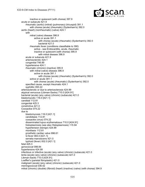 2011 ICD-9-CM Diagnosis Disease Index - SCAN Health Plan