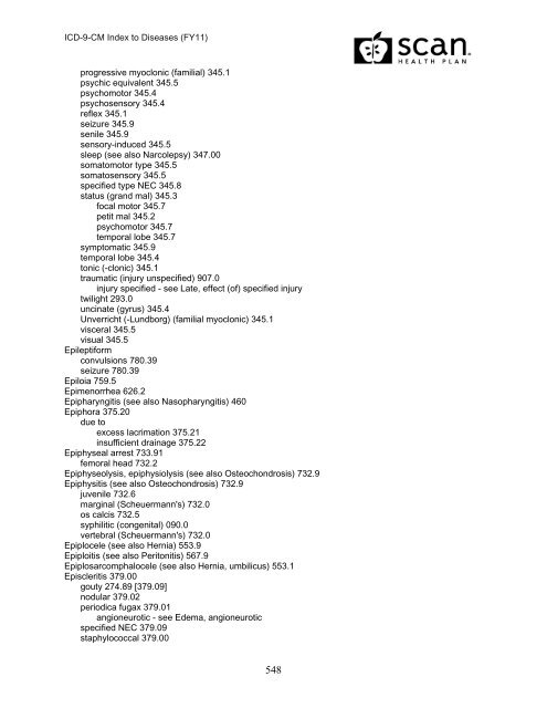 2011 ICD-9-CM Diagnosis Disease Index - SCAN Health Plan