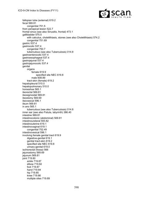 2011 ICD-9-CM Diagnosis Disease Index - SCAN Health Plan