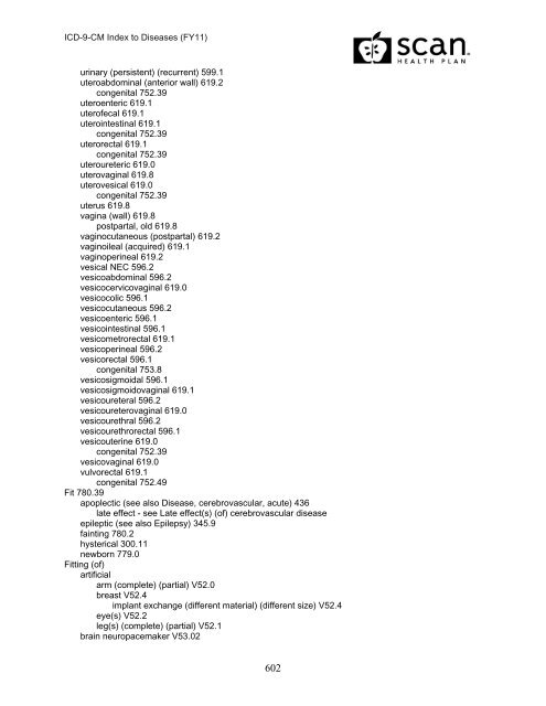 2011 ICD-9-CM Diagnosis Disease Index - SCAN Health Plan