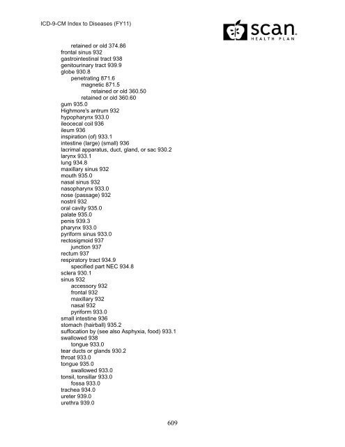 2011 ICD-9-CM Diagnosis Disease Index - SCAN Health Plan