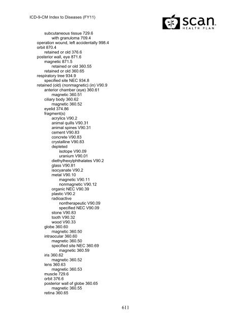 2011 ICD-9-CM Diagnosis Disease Index - SCAN Health Plan