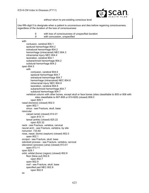 2011 ICD-9-CM Diagnosis Disease Index - SCAN Health Plan