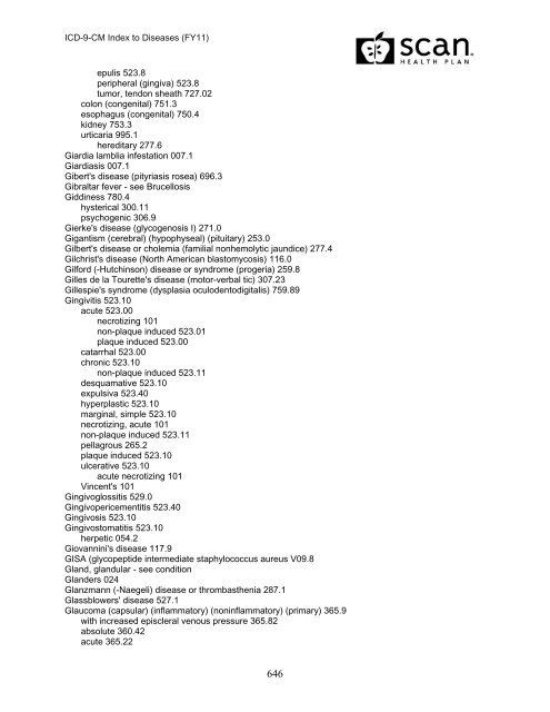 2011 ICD-9-CM Diagnosis Disease Index - SCAN Health Plan