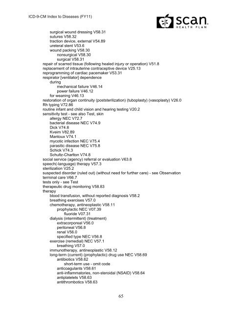 2011 ICD-9-CM Diagnosis Disease Index - SCAN Health Plan