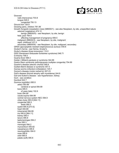 2011 ICD-9-CM Diagnosis Disease Index - SCAN Health Plan