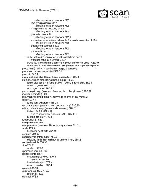 2011 ICD-9-CM Diagnosis Disease Index - SCAN Health Plan