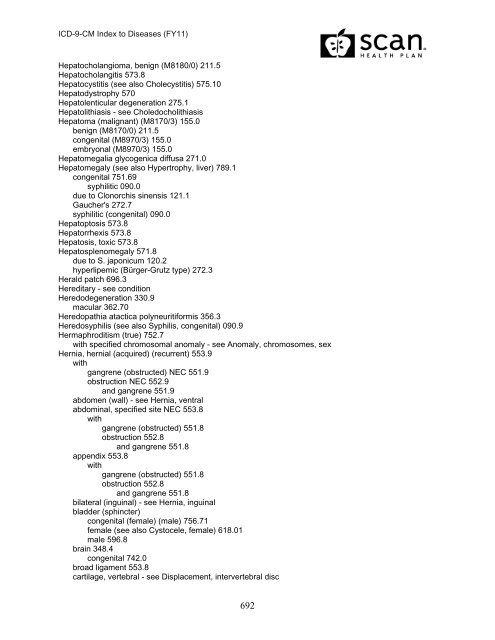 2011 ICD-9-CM Diagnosis Disease Index - SCAN Health Plan