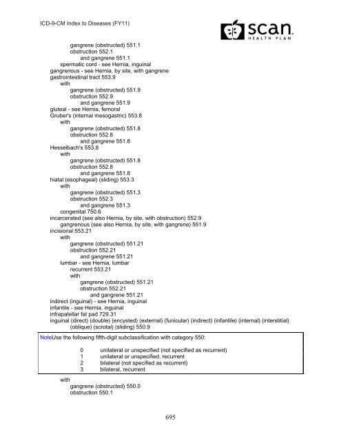 2011 ICD-9-CM Diagnosis Disease Index - SCAN Health Plan