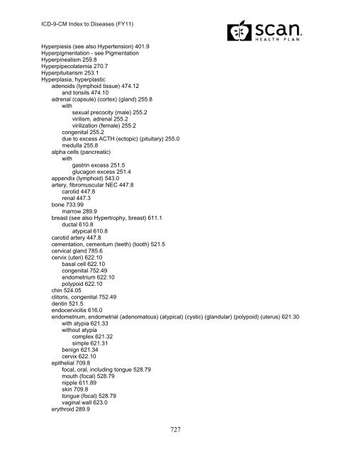 2011 ICD-9-CM Diagnosis Disease Index - SCAN Health Plan