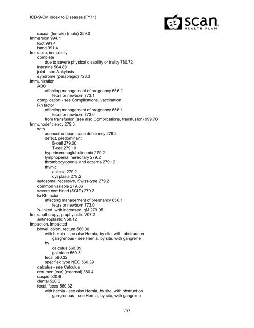 2011 ICD-9-CM Diagnosis Disease Index - SCAN Health Plan