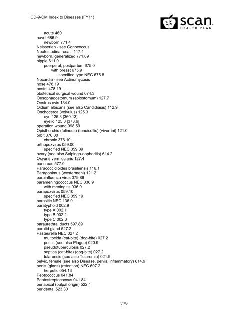 2011 ICD-9-CM Diagnosis Disease Index - SCAN Health Plan