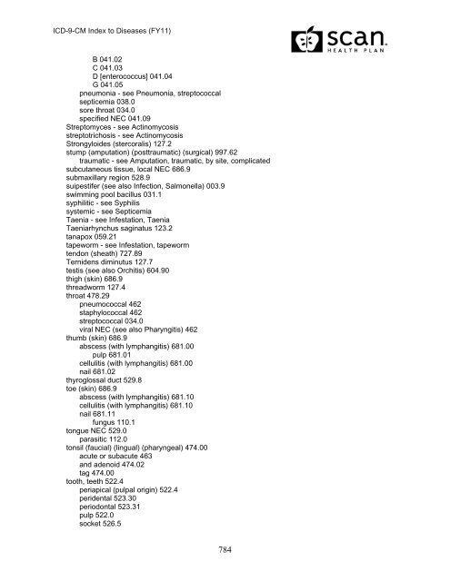 2011 ICD-9-CM Diagnosis Disease Index - SCAN Health Plan