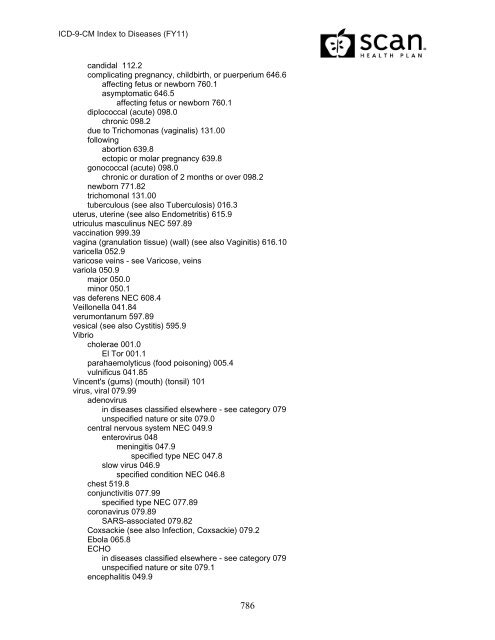 2011 ICD-9-CM Diagnosis Disease Index - SCAN Health Plan