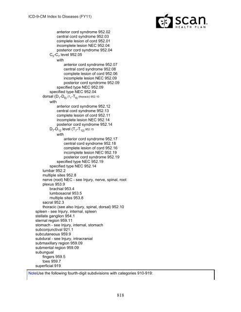 2011 ICD-9-CM Diagnosis Disease Index - SCAN Health Plan