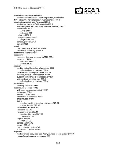 2011 ICD-9-CM Diagnosis Disease Index - SCAN Health Plan