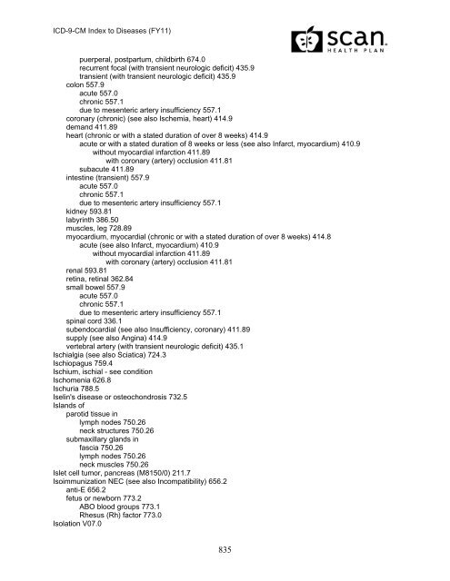 2011 ICD-9-CM Diagnosis Disease Index - SCAN Health Plan