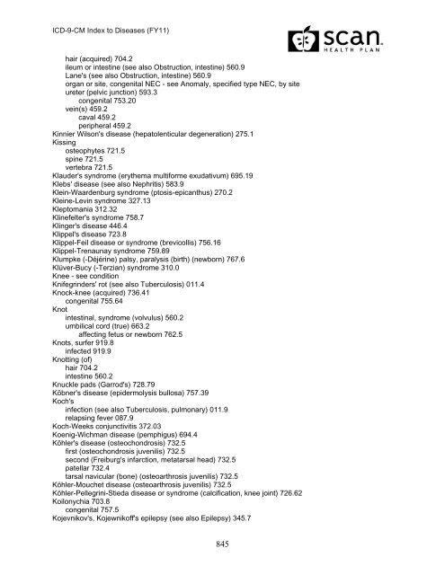 2011 ICD-9-CM Diagnosis Disease Index - SCAN Health Plan