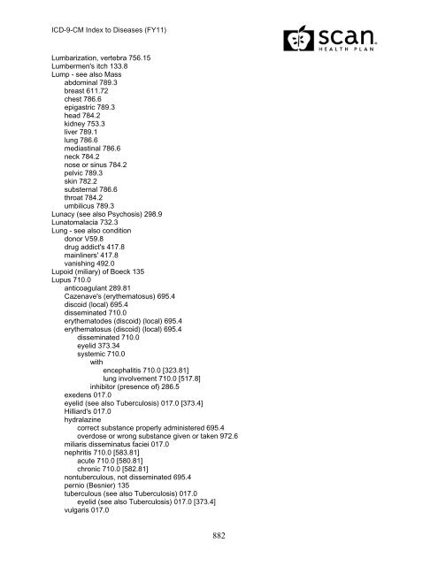 2011 ICD-9-CM Diagnosis Disease Index - SCAN Health Plan