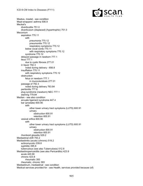 2011 ICD-9-CM Diagnosis Disease Index - SCAN Health Plan