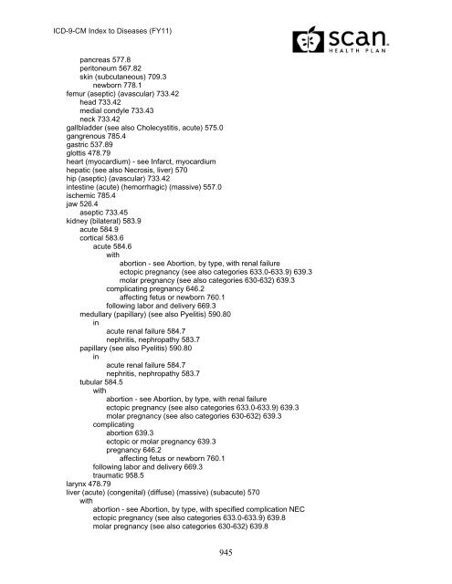 2011 ICD-9-CM Diagnosis Disease Index - SCAN Health Plan