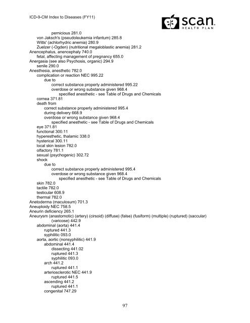 2011 ICD-9-CM Diagnosis Disease Index - SCAN Health Plan