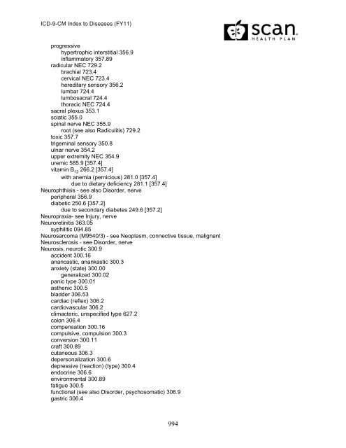 2011 ICD-9-CM Diagnosis Disease Index - SCAN Health Plan