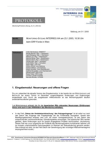 Protokoll der Schulung am 23.01.2003 - Interreg