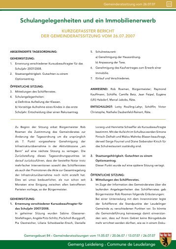 Schulangelegenheiten und ein Immobilienerwerb - Leudelange