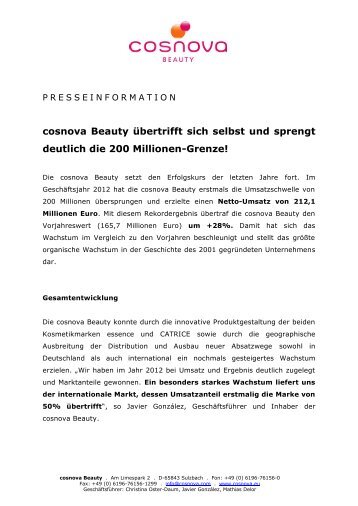 cosnova Beauty übertrifft sich selbst und sprengt deutlich die 200 ...