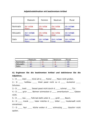 Adjektivdeklination (mit bestimmtem Artikel) - Madrid-Berlín-Idiomas