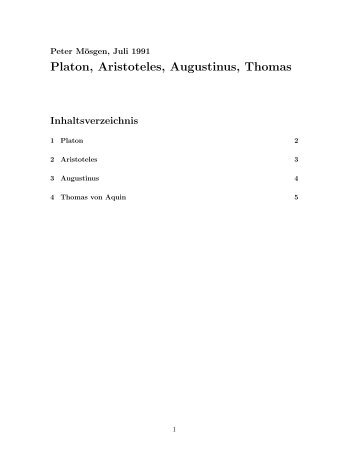 Platon, Aristoteles, Augustinus, Thomas - Moesgen.de