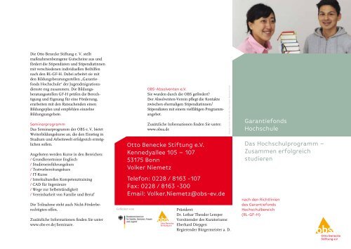 Flyer Hochschulprogramm - Otto Benecke Stiftung eV