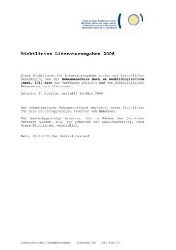 Richtlinien Literaturangaben 2006 - Schweizerischer ...