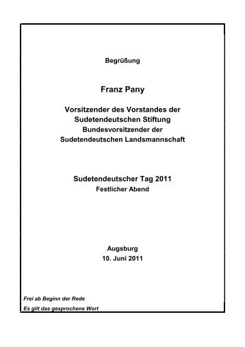 Franz Pany - Sudetendeutsche Landsmannschaft