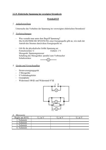 2.2.9. Elektrische Spannung im verzeigten Stromkreis Protokoll E5 1 ...