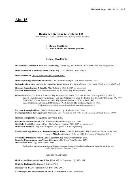 Deutsche Literatur In Reclams Ub Izea