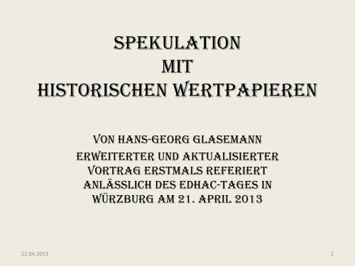 Spekulation mit Historischen Wertpapieren - Hans-Georg Glasemann