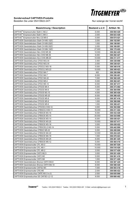 Sonderverkauf CAPTIVE-Produkte - Titgemeyer