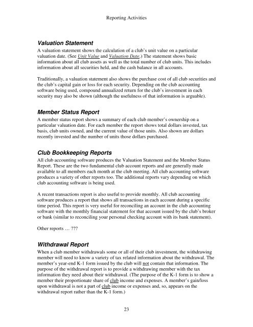 Investment Club Accounting Concepts - Bivio