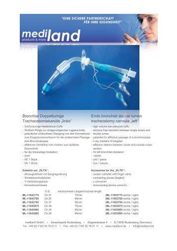 Endo bronchial double lumen tracheostomy cannula „left“ - Mediland