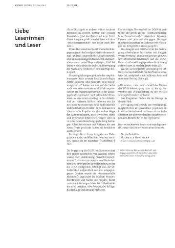 Editorial und Adressen - Deutsche Gesellschaft für Soziale Psychiatrie