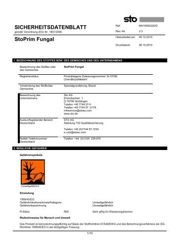 SICHERHEITSDATENBLATT StoPrim Fungal - Sto Farben Sto Farben