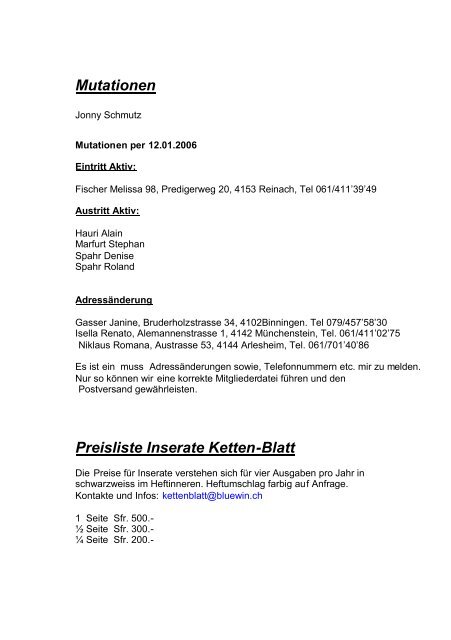 Kettenblatt Februar - Velo-Club Reinach