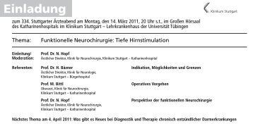 Thema: Funktionelle Neurochirurgie: Tiefe ... - Klinikum Stuttgart